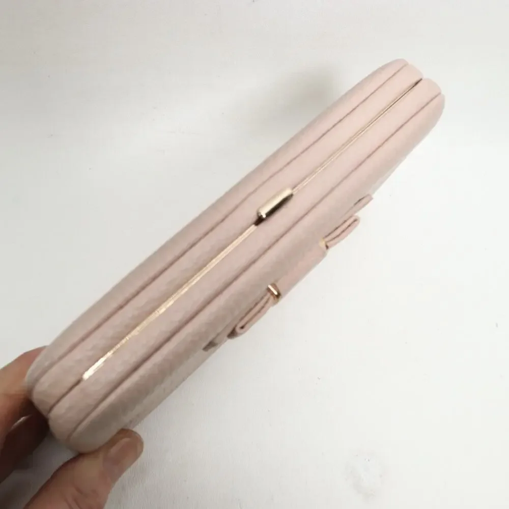 Classic Clutch Hard Case Wallet Women Pink Blush Faux Pebble Leather ID Cards